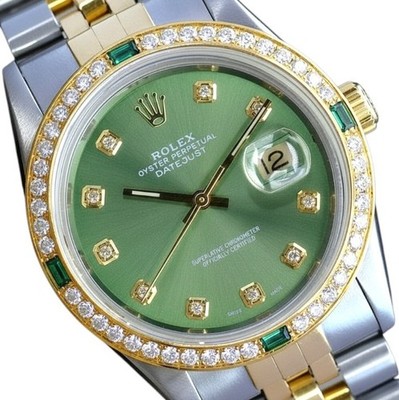 ROLEX DATEJUST ゴールド文字盤 レディース ダイヤ&エメラルド ✨ Rolex Datejust Mens Two-Tone 18KY Steel Light Green Diamond