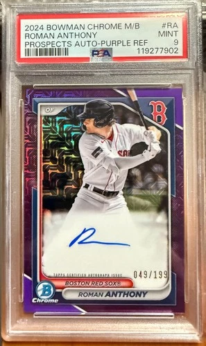 2024 Bowman Chrome Prospects Roman Anthony 049/199 Auto Purple Refractor PSA 9