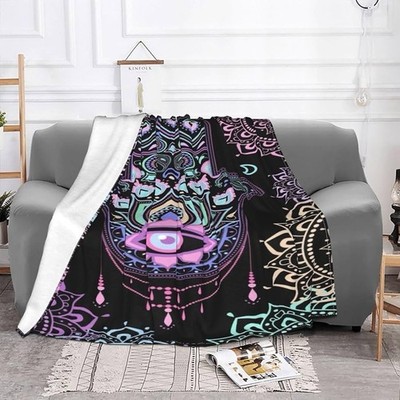 Hamsa Hand Evil Eye Fleece Throw Blanket
