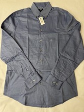 75 Express Men s Slim Fit Stretch Cotton Poplin Shirt Blue Size S
