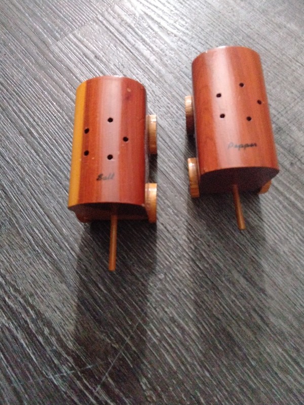 Wooden Wagon Salt and Pepper Shakers Two Set Vintage