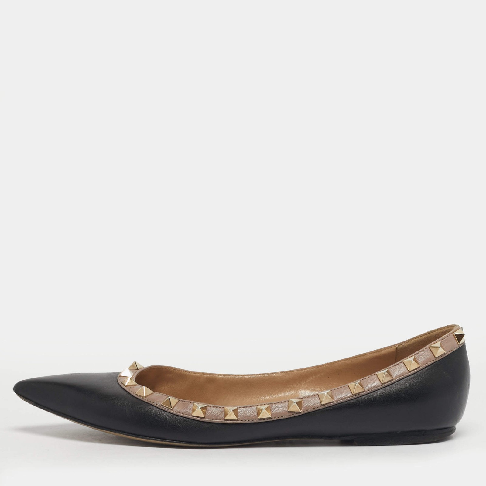 Valentino Rockstud Size 39 BlackBeige Leather Ballet Flats