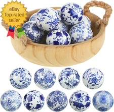 9 Pcs Blue and White Porcelain Balls Decorative Chinoiserie Orbs for Centerpiece
