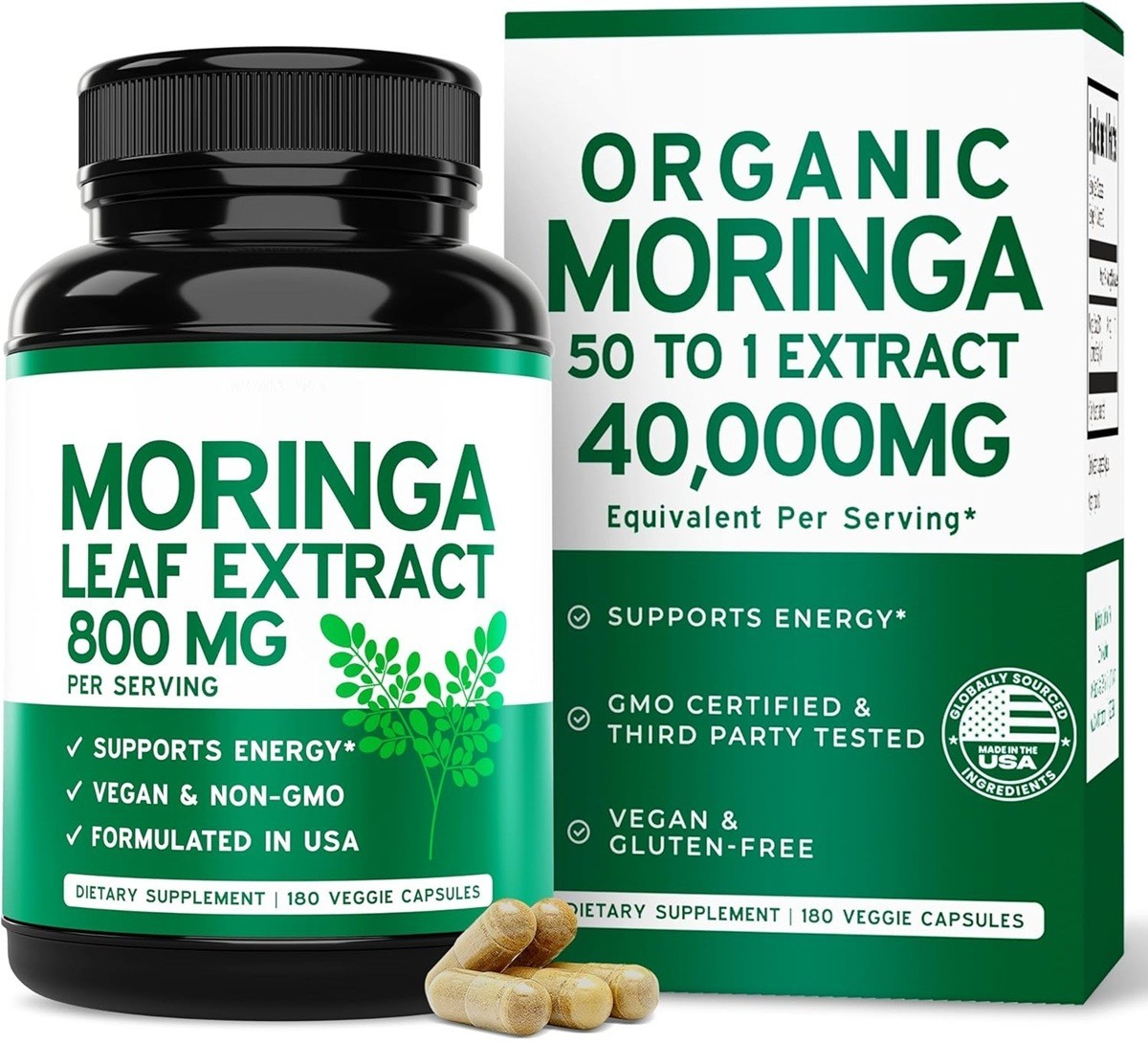 Organic Moringa Leaf Extract 40,000mg (800mg 50:1) Vegan/Gluten Free 180Caps
