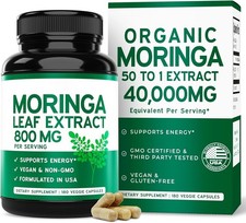 Organic Moringa Leaf Extract 40,000mg 800mg 50:1 Vegan/Gluten Free 180Caps