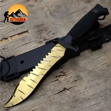 12" FIXED BLADE Tactical Hunting BOWIE Knife Combat SURVIVAL + Sheath GOLD