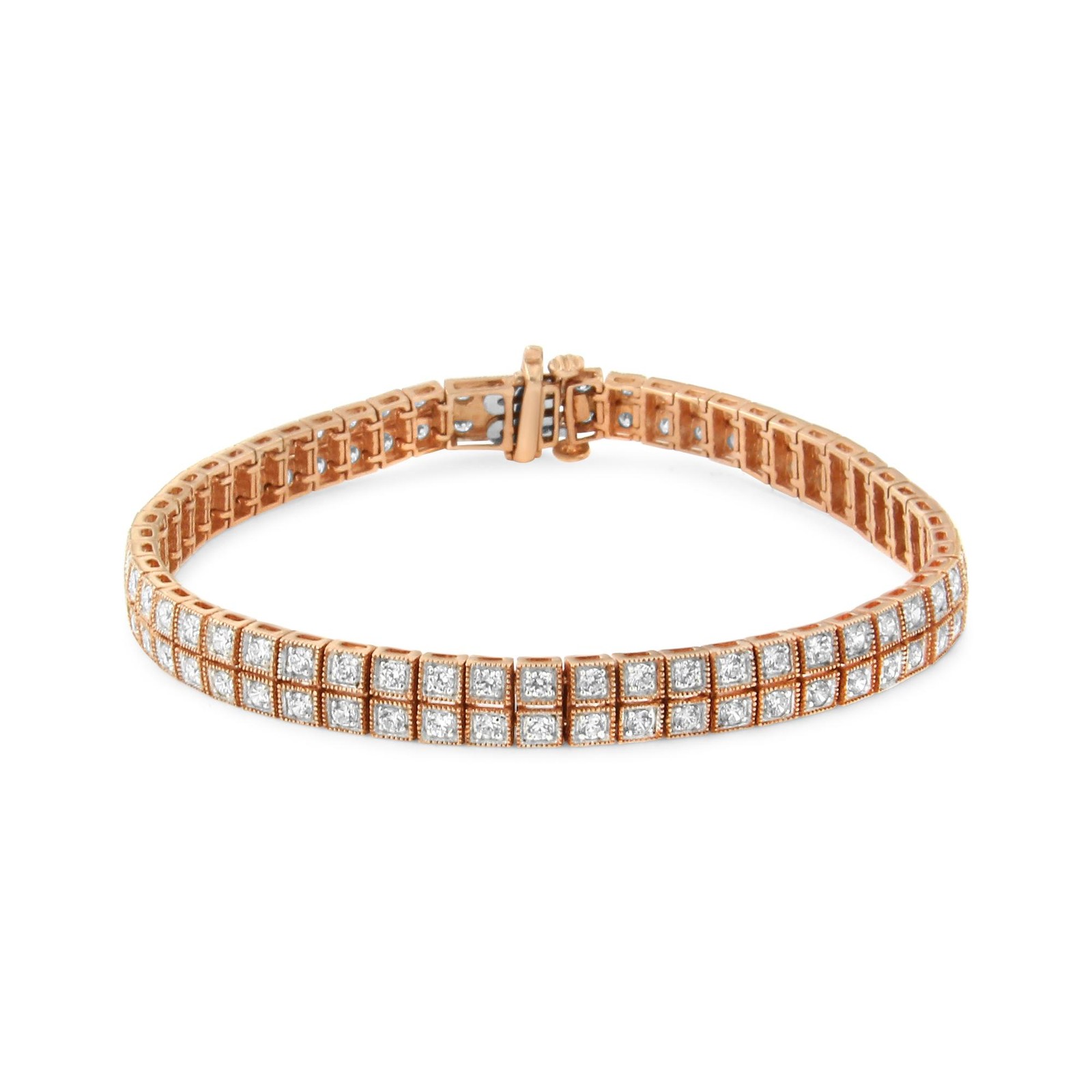 "14K Rose Gold 3 Carat Lab Grown Diamond Two Row Milgrain 7\" Inch Tennis Bracelet"
