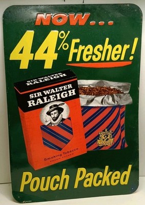 Sir Walter Raleigh Sign Metal Pipe Tobacco Cigarette Large 16 1/2'' x 24'' Vintage