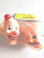 2 Clown Head Blonde Hair - Vinyl - Vintage Fibre Craft 3" Hobo Doll Head 7484