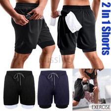 Mens 2 in 1 Shorts Running Shorts Quick Dry Athletic Workout with Zipper Pockets