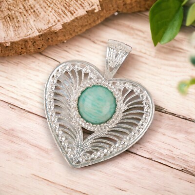 Amazonite Gemstone Jewelry 925 Silver Handmade Pendant 1.4''For Anniversary Gifts