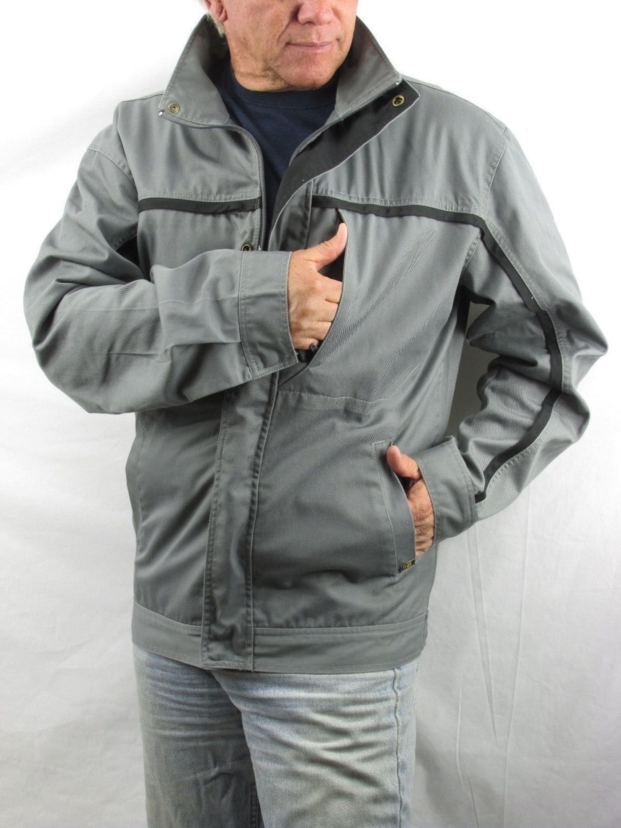 CAT Caterpillar Gray Black Poly Cotton Jacket Racing Work Men's M