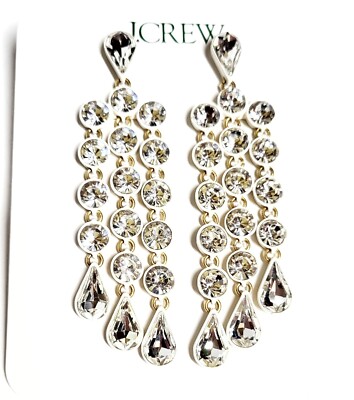 J.Crew Sparkly Waterfall Earrings Crystal White Multi Hypoallergenic BQ557 NWT 