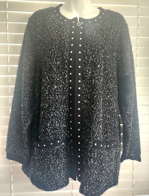 Cathy Daniels Full Zip Up Sweater Studded Jacket Women's Plus Size 1X