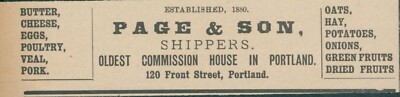 1898 Page & Son Shippers Commission House Fruit Meat Portland Oregon D Ad RS1
