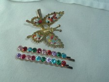 VINTAGE RHINESTONE HAIR PIN BARRETTES  BUTTERFLY HAIR CLIP HAIR ACCESSORY