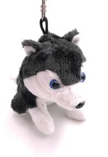 Peluche / Câlin / Tissu Animal Porte-Clés Husky Chien Yeux Bleus 14 Cm