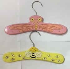VIntage ZM Int'l 2001 Chicago Hand Painted Wooden Hangers Child Kids Animals 2pc