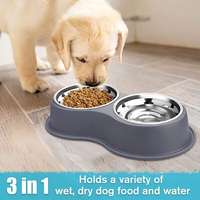 Stainless Steel Feeder Pet Dog Cat Bowl Non-Skid Double Bowls Food&Water Dish