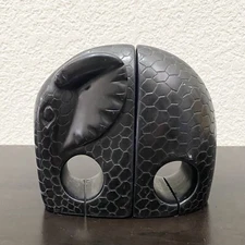 MCM MidMod Handcrafted Handmade Kenya  Soapstone 4.5” Black Elephant Bookends