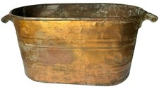 Antique Copper Tub Boiler 19th Century Deluxe Large Basin Pot Wooden Handles