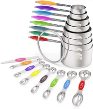 Measuring Cups and Magnetic Measuring Spoons Set,  Stainless Steel 16 Piece Set,