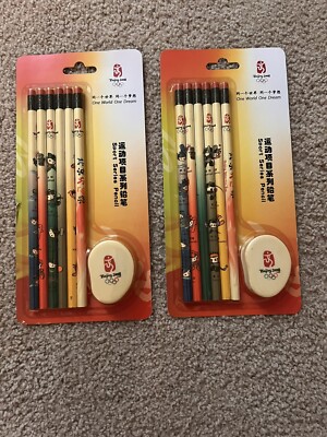 Beijing 2008 Olympic Pencil Set of 6 W/ Eraser. 2 Sets Includes.  New In Box