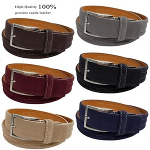 Men's Golf Belt Genuine Suede Casual Dress Leather Belt 1-3/8" (35mm) Wide