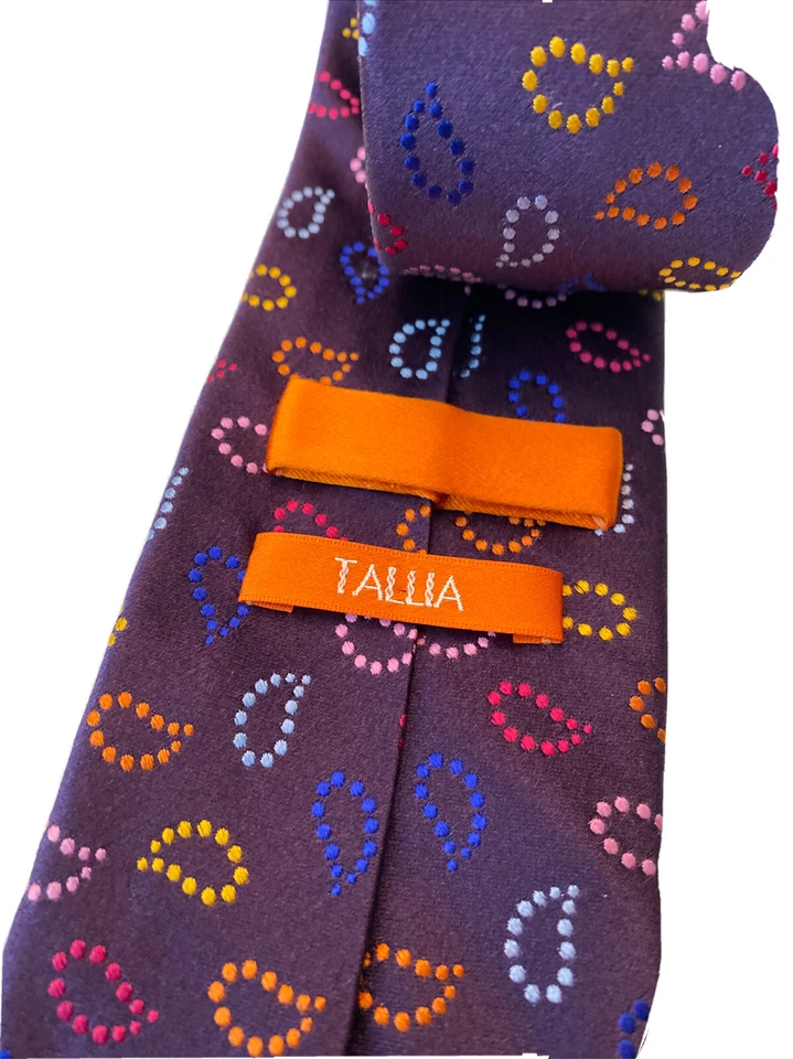 TALLIA men's Tie Modern Paisley 100% Silk Hand Made Pointalism Tie Multi~3.25" - Image 3 of 4