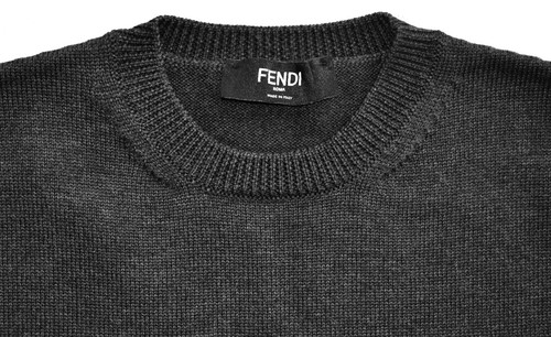 C0 Auth FENDI Dark Grey Wool Knit W/Logo Crewneck Pullover Sweater Vest Size 46 - 第 3/6 張圖片