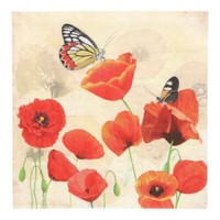 20 Servietten Poppy Flowers Schmetterlinge Mohn Blumen Sommer Natur Tier 33X33Cm