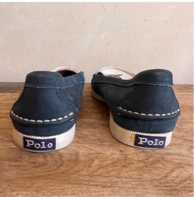 RALPH LAUREN POLO Vtg 80s Nautical Blue White Crest Loafer Deck