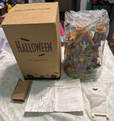 Vtg  Halloween House Flying Witch Bat Ghost Lights Sounds Avon New Rare