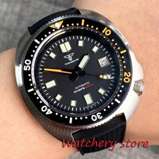 44mm Tandorio 200ATM Japan NH35A Automatic Diving Mens Watch Luminous Black Dial