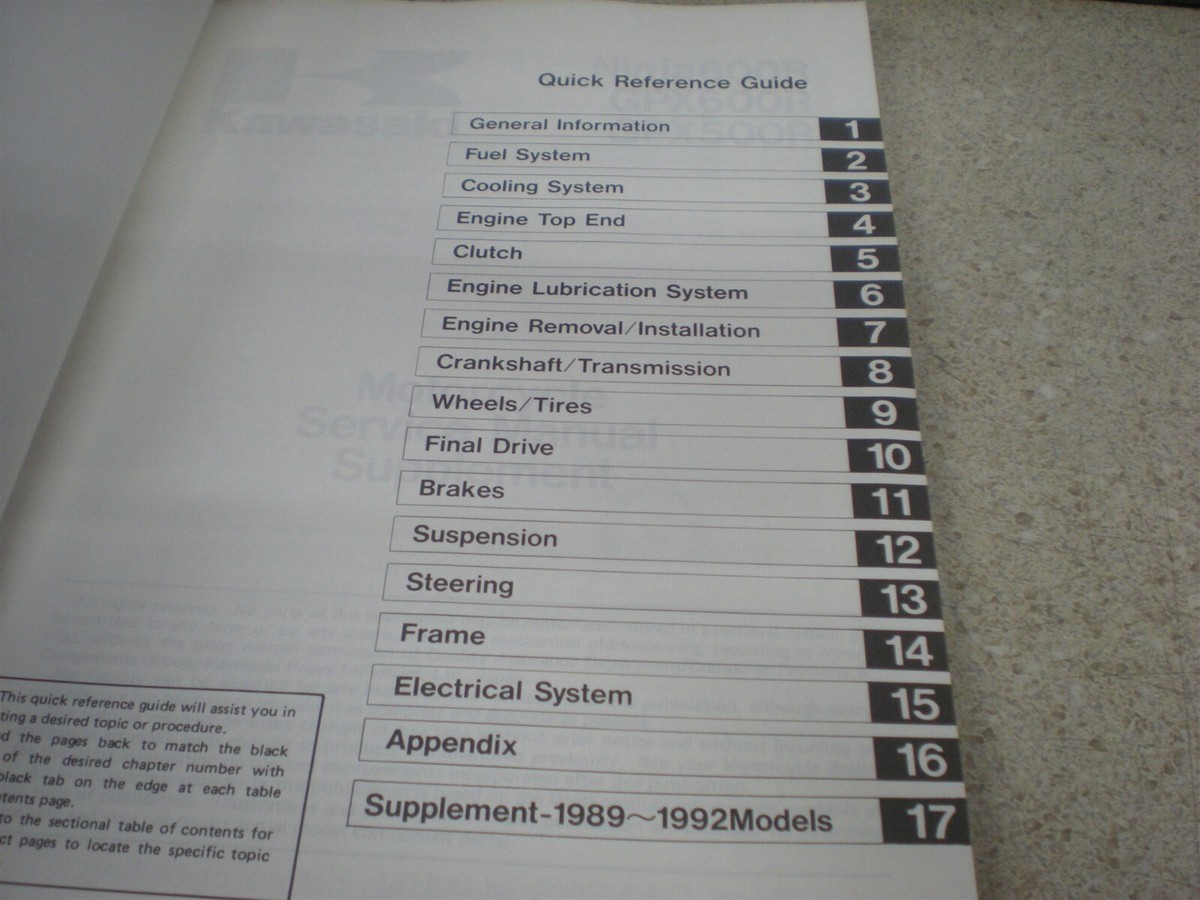 OEM Kawasaki Service Manual Supplement 1988-92 ZX500 ZX600 99924