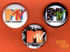 Set of three 1" MTV pins buttons 80s music television 