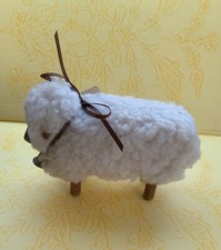 Vintage Handcrafted White &ldquo;Love Ewe&rdquo; Figurine Flocked Soft Wooden