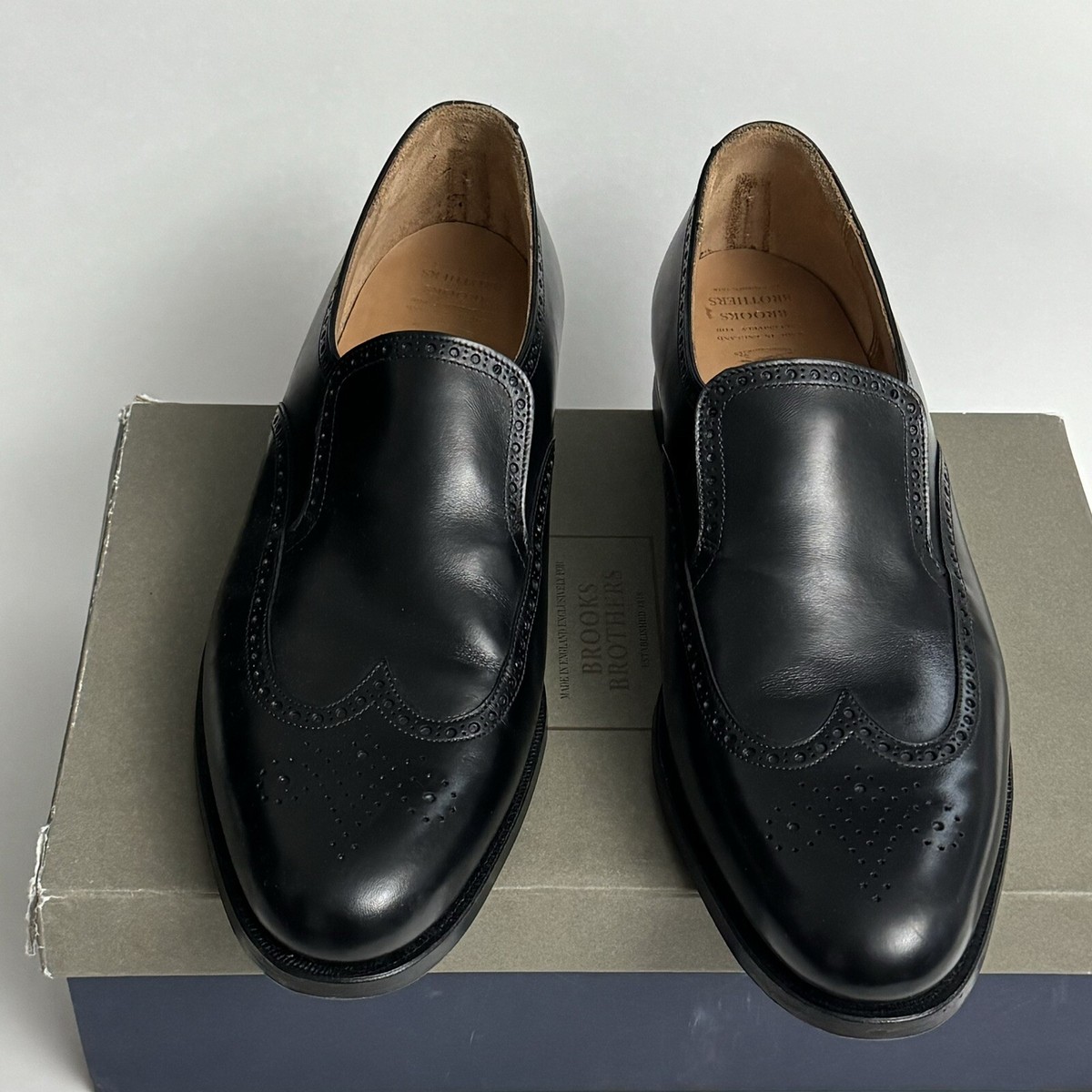 PEAL & CO BROOKS BROTHERS WINGTIP Loafers BROGUE BLACK Dress  display picture 2