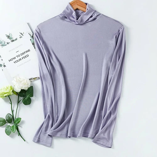 Damen Hochkragen Flor Kragen Top T-Shirt Maulbeerseide Unterteil Shirt Schildkröte - Bild 29 von 29