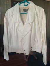 G-iii White Bomber Leather Design Jacket Vintage 1980s Medium Made In Usa