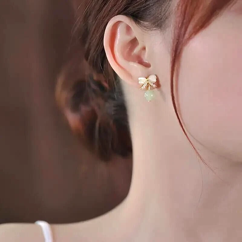 Mujeres Moda Ópalo Pendientes Aguja Moño Chapado en Oro 18K Joyería Regalo Nuevo Foto 3 de 4