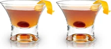 Heavy Base Stemless Manhattan Glasses Set of 2 - Premium Crystal Cocktail Glass,