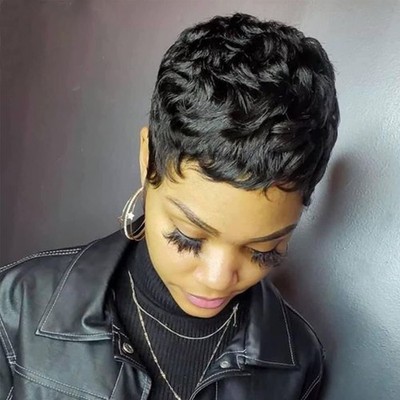 Pixie Cut Straight Short Bob Wig for Black Women 100 Brazilian Human Hair Ful...
