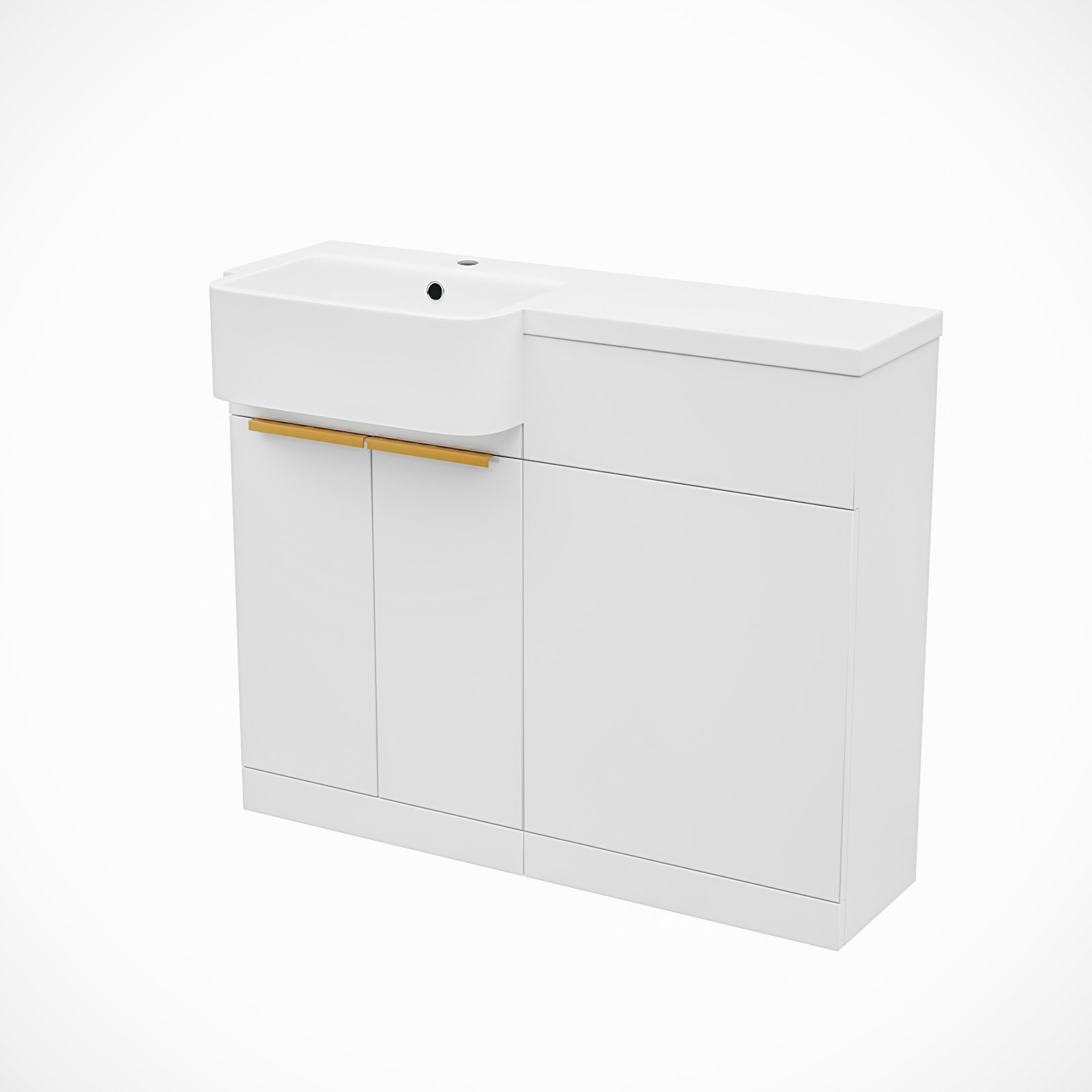 White LH Freestanding Basin Vanity Unit With Brushed Brass handles & WC Unit