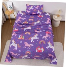 Girls Sheets Size 3 Piece, Rainbow Star Castle Unicorn Twin Purple-star Unicorn