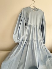 ✿ ASOS Edition Blue Cotton Midi Dress Open Back Tie Long Sleeve Size 4 Romantic