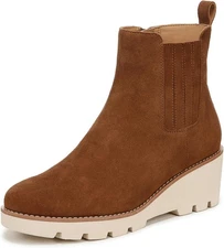 Vionic Women’s Aria Wedge Ankle Boot Hazelnut Brown Waxed Suede 6.5W