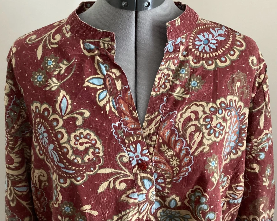 Первый выпуск Liz Claiborne глубокий красный пейсли хлопок смесь кнопка спереди верхний XL - Изображение 4 из 4