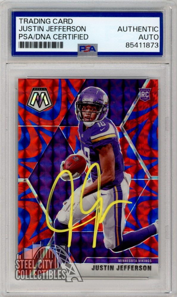 Justin Jefferson 2020 Panini Mosaic Reactive Blue Autograph RC #209 PSA/DNA (NL)