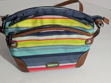Lily Bloom Multi Color Stripes Crossbody Purse EUC 9x11.5 Plus Strap